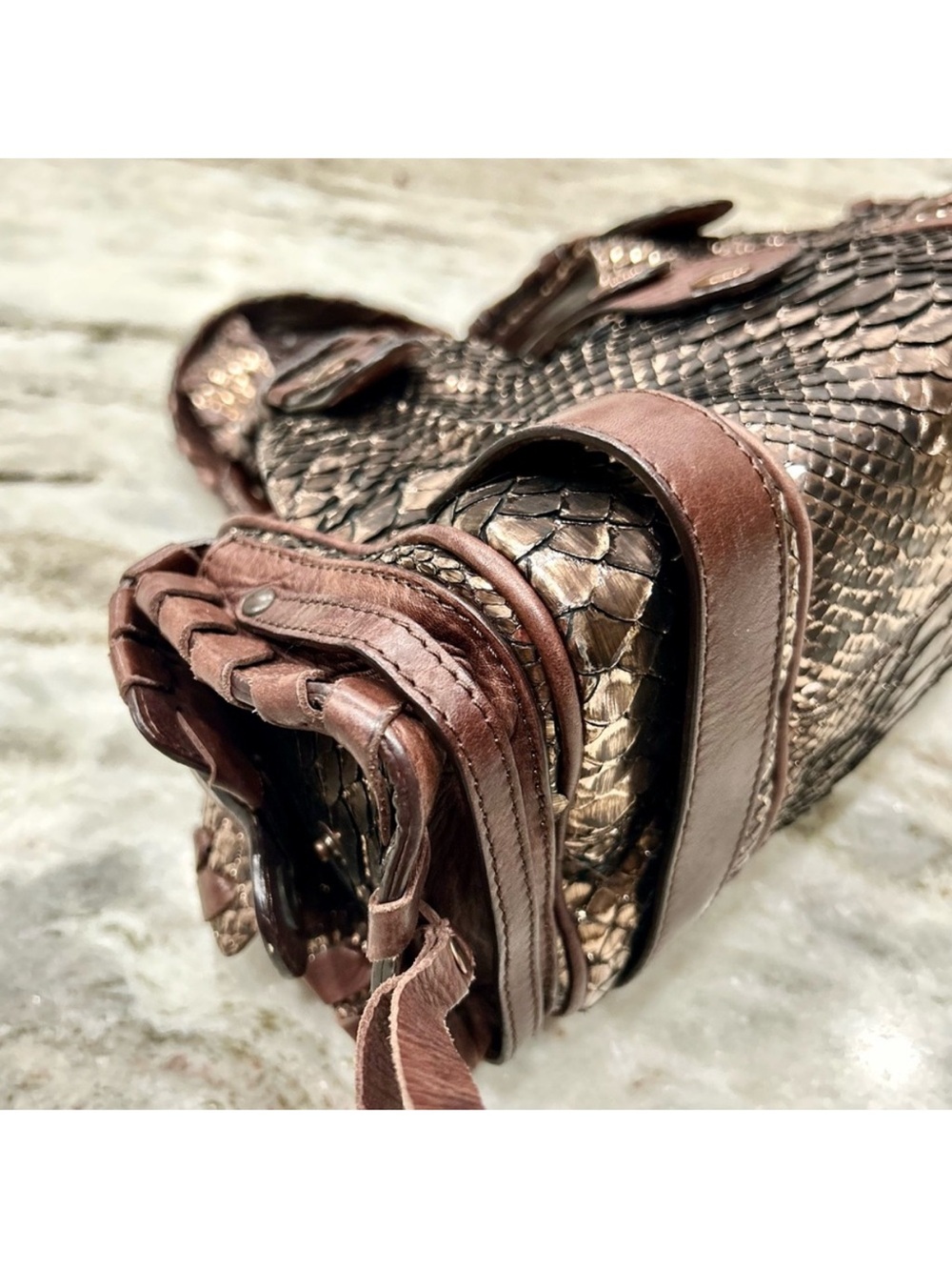 Chloe Authentic Bronze Metallic Python and Leather Silverado Bag Rare - Picture 7 of 15